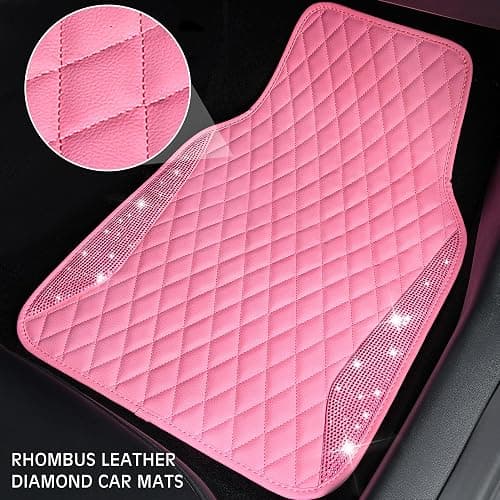 CAR PASS Bling Leather Car Mats Shining Diamond Floor Mats Crystal Rhinestones Sparkly Glitter Carpet Anti-Slip Waterproof Pad Universal Fit for Automotive SUV, Sedan, Van, 5pcs for Girl Women Pink thumbnail 3