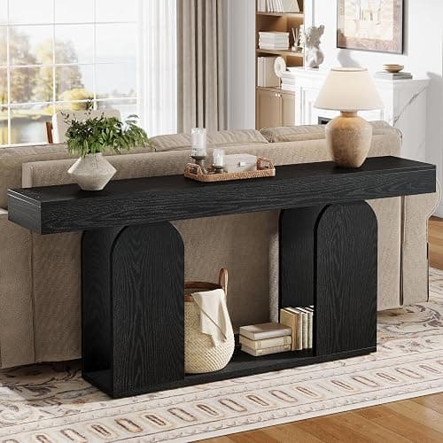 Tribesigns 70.9-Inch Extra Long Sofa Table, Farmhouse Console Tables with Wood Frame and Storage Shelf, 2-Tier Wood Table Behind Couch for Living Room, Hallway, Foyer, Black thumbnail 8