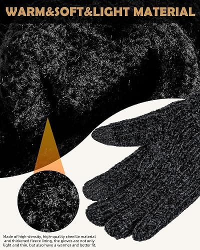 UCQKLI Winter Gloves for Women Chenille, Womens Gloves Cold Weather Fleece Lined, Stocking Stuffers for Women Christmas Gifts thumbnail 2
