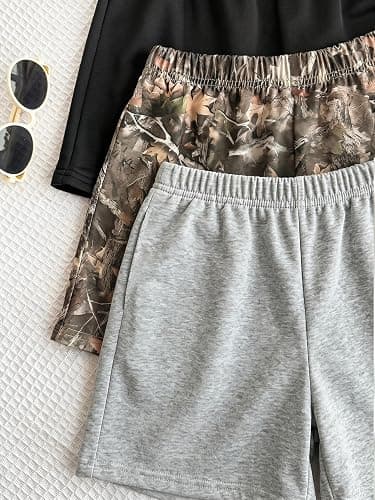 RoseSeek Girl's 3 Packs Camo Shorts Elastic Waist Mini Mid Rise Athletic Summer Shorts thumbnail 3