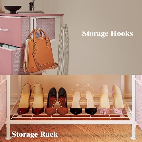 LUMTOK 2-in-1 Dresser with Hanging Rack, 10 Drawers Dresser for Bedroom,Dressers with Fabric Drawers,LED Lights, Charging Station and Hanging Racks for Bedroom (Pink) thumbnail 6
