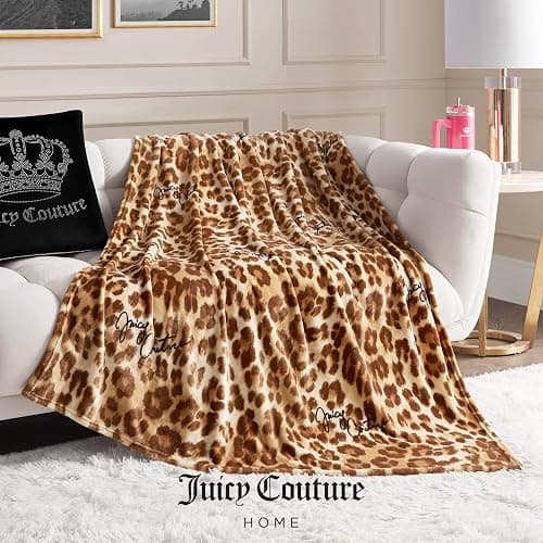 Juicy Couture - Throw Blanket | Regent Leopard | Plush and Cozy | Decorative Blankets for Sofas, Chairs and Beds| Luxurious and Soft | Chic Home Decor | Measures 50" x 70" | Brown thumbnail 4