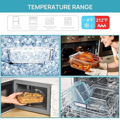 Vtopmart 122oz+50oz Large Glass Food Storage Containers with Airtight Lids, Big Glass Containers for Roasting Chicken, Baking Casseroles, Food Storage, Meal Prep, Fruits, Thanksgiving Meals, BPA-Free thumbnail 7