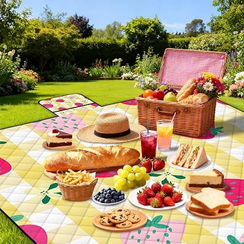 Extra Large Picnic Blanket Waterproof,80"x 80"Foldable Machine Washable Beach Blanket,Outdoor Blanket for 6-8 Adults,Picnic Mat Suitable for Indoor Crawling,Park Beach,Camping,Hiking,Travel（Yellow） thumbnail 9