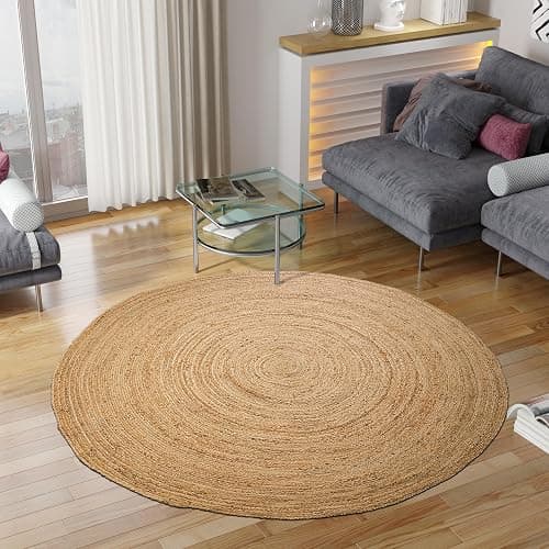 Hausattire Hand Woven Jute Braided Rug, 6’ Round – Natural, Reversible Boho Entry Area Rugs for Kitchen, Living Room I Farmhouse Decorative Floor Rug, 6 Feet Round thumbnail 6