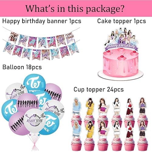 Twice Merch Party Decorations Include Happy Birthday Banners, Cake Toppers, Cupcake Toppers, Balloons thumbnail 3