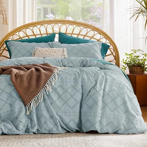 Bedsure Boho Duvet Cover Queen Size,Dusty Blue Breathable & Soft Boho Bedding, Machine Washable Comforter Cover for All Seasons, Includes 1 Duvet Cover 90"x90" with 2 Pillow Shams & Zipper Closure - Image 1