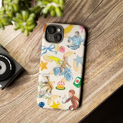Curious Monkey & Banana Custom George Name Photo Phone Case Compatible with iPhone 15, Protective Hybrid 2-Layer Hard Shell, Cute Curious Monkey Collection Playful George thumbnail 6
