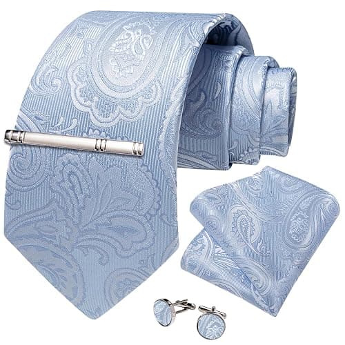DiBanGu Silk Floral Ties for Men Woven Paisley Necktie and Tie Clip Handkerchief Cufflinks Set for Party Wedding thumbnail 3