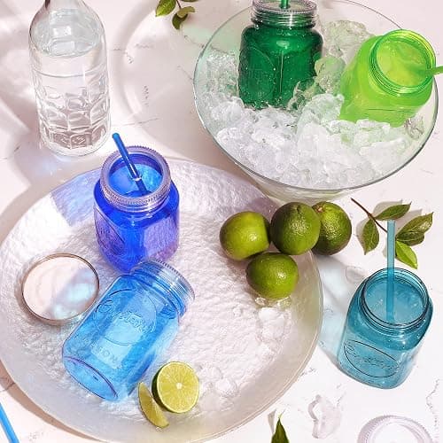 Cupture Acrylic Mason Jar Tumbler Mugs with Lids & Straws - 20 oz, 6 Pack (Warm Blossom) thumbnail 4