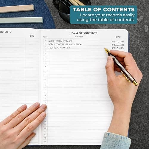 Clever Fox Engineering Notebook – Hardcover Grid Notebook with Numbered Pages, Table of Contents – Patent, Lab & Invention Journal for Engineers & STEM (Dark Blue) thumbnail 3