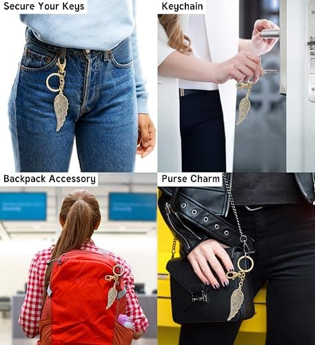 Aqua79 Angel Wing Keychain - Gold 3D Sparkling Charm Rhinestones Fashionable Stylish Metal Alloy Durable Key Ring Bling Crystal Jewelry Accessory With Clasp thumbnail 3