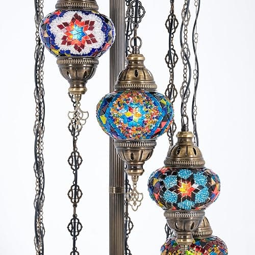Mozaist Turkish Mosaic Floor Lamp with Bulbs – Handmade Multi Globe Moroccan Standing Lamp, Authentic Stained Glass Light, Bohemian Home Decor (Rainbow, 11 Globe Floor Lamp) thumbnail 6