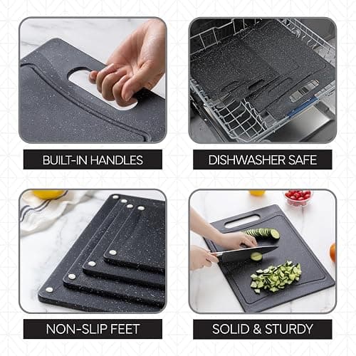 COOK WITH COLOR Non-Slip Cutting Board Set – Kitchen Essentials with Easy Grip Handle for Meat, Veggies, and Fruits, 4 Cutting Boards, Black thumbnail 4