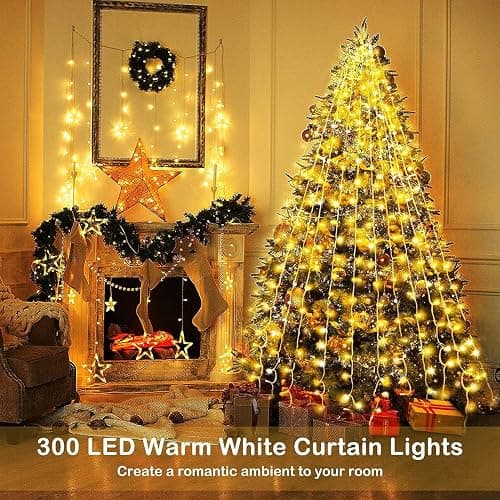 New Fairy Curtain Lights for Bedroom 300 LED, Jezoll Christmas String Lights USB Plug in 8 Modes Wall Hanging Twinkle with Remote Control for Wedding Party Backdrop Decor Warm White (9.8x9.8FT) thumbnail 6
