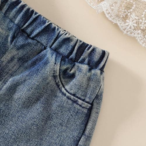 Jeinxcn Toddler Baby Girl Summer Clothes Waffle Knit Floral Embroidery Sleeveless Tank Top Jean Shorts 2Pcs Outfit Set thumbnail 7