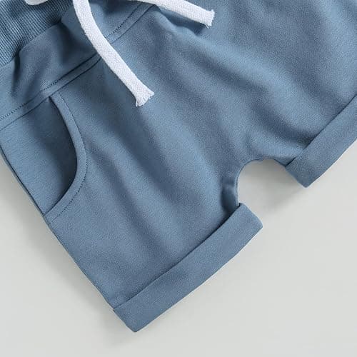 Toddler Baby Boy Summer Clothes Mamas Little Boy Short Sleeve T Shirt Tops Infant Rolled Stretch Shorts Set thumbnail 7