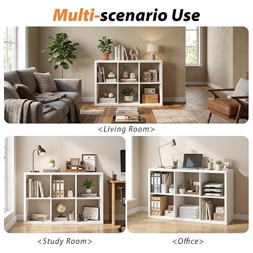 WannabeMyself【2026 Wooden Thick Frame】 6 Cube Storage Organizer with Anti-Tipping Kits, Reversible Open Back Book Shelf,Bookcase for Living Room,Bedroom,Entrance Hall,Office,11.6×36.3×24.6,White thumbnail 6