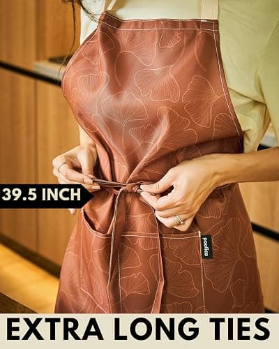 Premium Adjustable Cooking Aprons for Women with Pockets| Poly-Cotton Waterproof Kitchen Apron| Cute Floral Design, Long Ties thumbnail 6