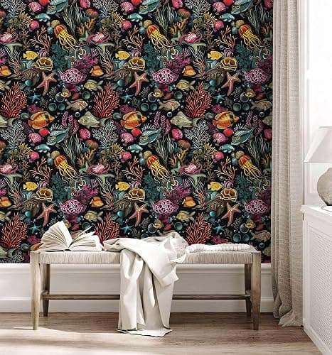 LaiTique Fish Peel and Stick Wallpaper Ocean Coral Reef Wallpaper Self Adhesive Vinyl Wall Paper for DIY Home Decor 17.7in x 118in thumbnail 4