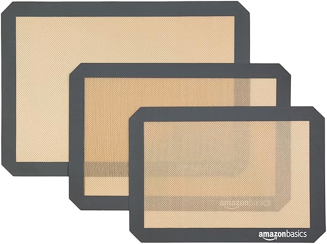 Amazon Basics Rectangular Silicone, Non-Stick, Food Safe Baking Mat, 9"x13", 9.9"x14.8", and 16.5"x11.6", Beige/Gray, Pack of 3 - Image 1