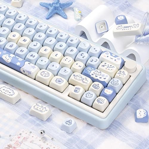 COOMICKEY PBT Keycaps - Cute Keycaps Blue White 60 65 75 100 Percent, Kawaii Anime Cat Key caps Custom 130 Keys, MOA Profile for 61/68/84/87/98/100 Cherry Gateron MX Mechanical thumbnail 8