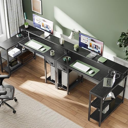 SUPERJARE 47 inch L Shaped Gaming Desk with LED Lights & Power Outlets, Reversible Computer Desk with Shelves & Monitor Stand, Corner Desk with Drawer, for Home & Office, Black, 7998BC thumbnail 7