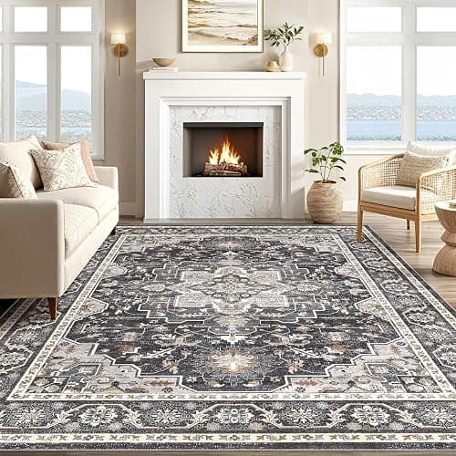 Vintage Living Room Area Rug 8x10 - Large Soft Washable Oriental Traditional Distressed Farmhouse Rugs for Bedroom - Indoor Floor Accent Carpet for Home Office House Decor - Black thumbnail 5