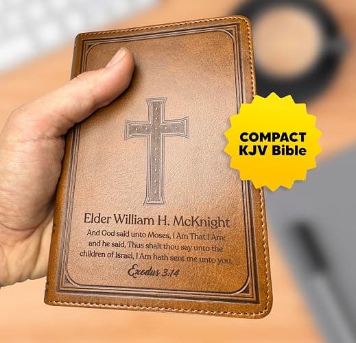 Personalized Compact Large Print Bible KJV Faux Leather Holy Bible Custom Name 3 Rows Of Text & Red-Highlighted Verses, Personal Gift for Christian & Religious Celebrations | Brown thumbnail 3