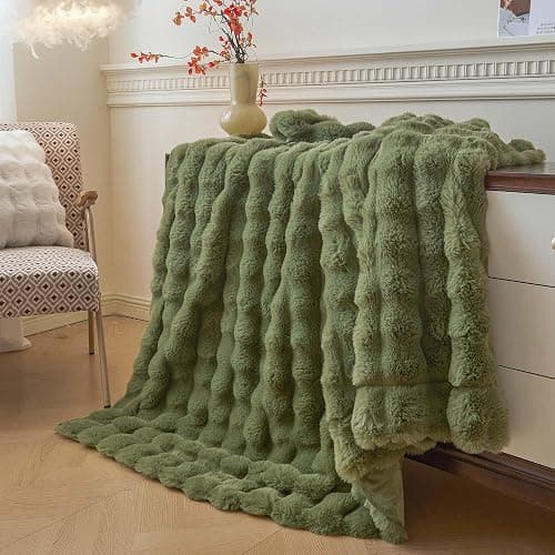 LIFEREVO Fluffy Faux Rabbit Fur Bubble Throw, Plush Shaggy Blanket for Couch Sofa Chair, Soft Cute Moss Furry Blanket Adults Kids Teens Girls, Fuzzy Throw for Bedroom Living Room, 50x60, Sage Green thumbnail 5