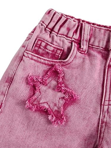 WDIRARA Toddler Girl's Star Print High Waisted Jeans Denim Pants with Pockets thumbnail 4