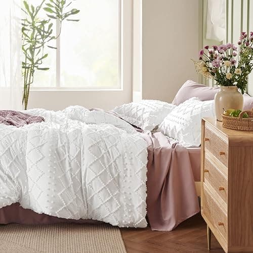 Bedsure Queen Comforter Set - White Comforter, Boho Tufted Shabby Chic Bedding Comforter Set for Kids, 3 Pieces Vintage Farmhouse Bed Set for All Seasons, Fluffy Soft Bedding Set with 2 Pillow Shams thumbnail 6