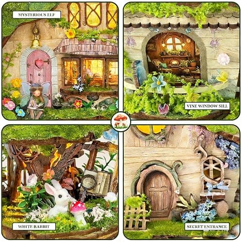 RHZN Book Nook Kit, Miniature House Kit, 3D Wooden Puzzles for Adults with Tools, Tree House thumbnail 4