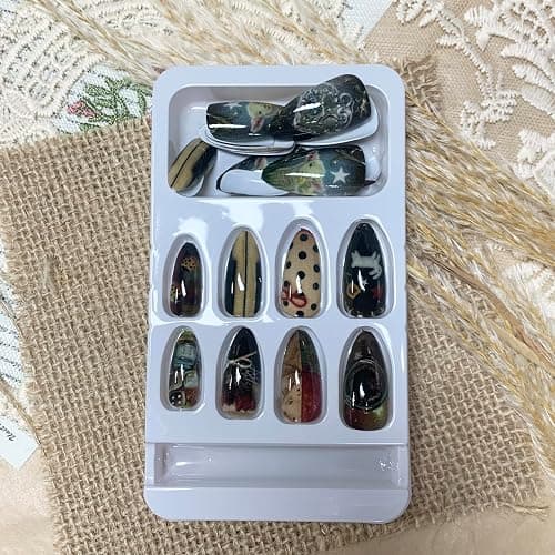 BABALAL Press on Nails Medium Almond Fake Nails Colorful Anime Glue ons Design Rabbit Sheep Flower Y2k Manicure Supplies Handmade Art 24Pcs Glossy Custom Full Cover Acrylic False Nails for Women Girls thumbnail 4