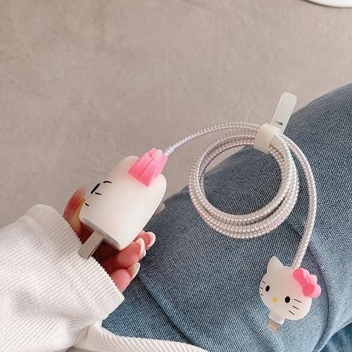 3D Cute Cartoon Wall Charger Protector Case - Compatible for Apple 20W USB-C Power Adapter and Lightning Cable No.01(4in1) thumbnail 6