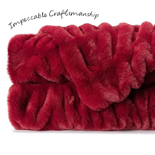 Chanasya Premium Ruched Faux Fur Throw Blanket - Luxurious, Soft Reversible Mink Blanket - 50" x 65” - Red Maroon thumbnail 9