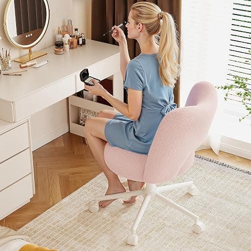 DurayLoly Vanity Chair with Wheels Pink,Cute Vanity Chair with Back,Ultra-Plush Fleece Cute Desk Chair, Small Office Chair Height Adjustable,for Make-up Room,Bedroom thumbnail 6