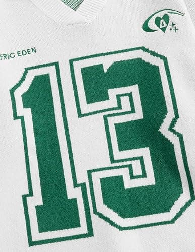 Aelfric Eden Graphic Polo Sweater Women Oversized V Neck Knit Sweaters Y2k Long Sleeve Pullover Vintage Number Sweater Tops thumbnail 4