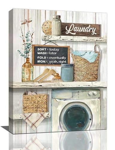 Tijuboni Farmhouse Wall Art Laundry Schedule Funny Rules Decor Country Laundry Room Sign Pictures Painting Print Framed Artwork for Bathroom Decor 12x16 - Image 1