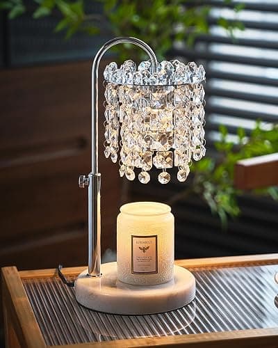 Candle Warmer Lamp with Timer Dimmer Adjustable Height Candle Warmer with Marble Base for Jar Candles, Crystal Candle Lamp with 3 Bulbs for New Home Decor, Women Mom Christmas Birthday Gifts, Silver - Image 1