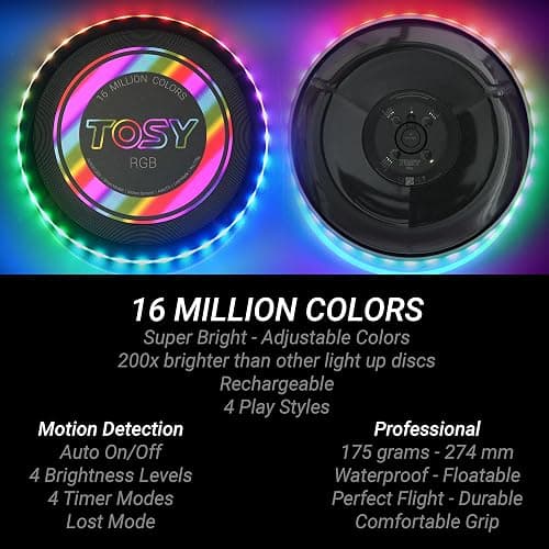 TOSY Flying Disc - 108 RGB Multicolor or 36 Monocolor LEDs, Super Bright, Smart Modes, Christmas Stocking Stuffers Gift, Camping Toy for Kid/Teen/Adult, Auto Light Up, Rechargeable, Waterproof, 175g thumbnail 3