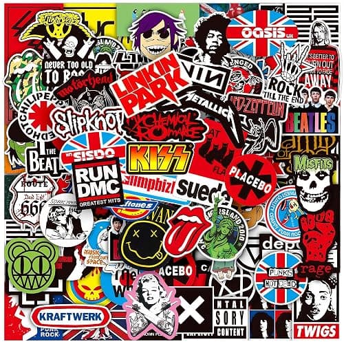 100 Pcs Rock Band Music Stickers – Durable and Waterproof Vinyl Stickers Featuring Iconic Bands | Punk, Metal, Rock Decals | Scratch-Resistant, Vibrant Colors for Laptops, Guitars, Water Bottles - Image 1