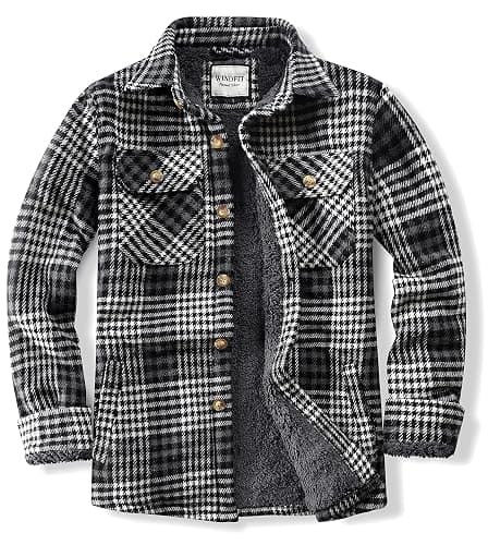 WINDFIT Men's Cotton Sherpa Lined Button Down Flannel Shirt Jacket Plaid Soft Outdoor Flannel Jacket Shirt - Image 1