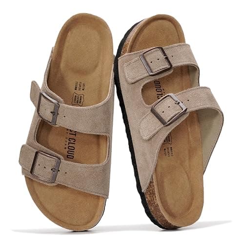 Project Cloud 100% Genuine Leather Flat Sandals For Women 2026 Cork Footbed Womens Sandals with Memory Foam and arch support Vacation Essentials Slides for Women Footwear (Venita) - Image 1