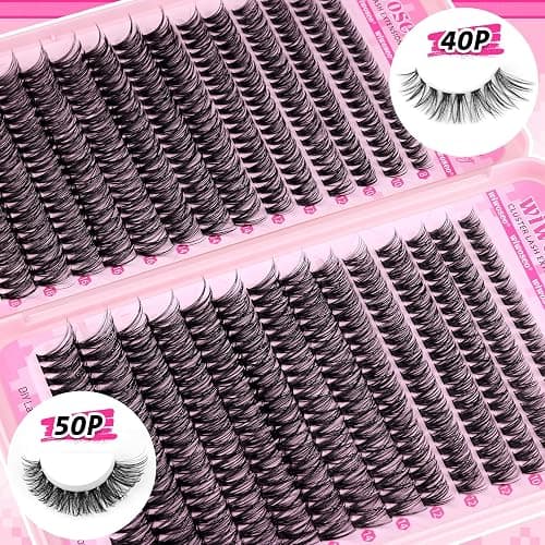 wiwoseo Wispy Lash Clusters Eyelash Extensions Natural Eyelash Clusters 560pcs Individual Lashes 40D+50D DIY Lash Extensions Cluster Lashes Natural Look Lashes Clusters for Beginners (8-18MM) thumbnail 2