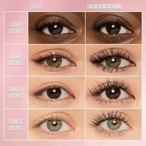 Maybelline Lash Sensational Washable Mascara, Lengthening and Volumizing for a Full Fan Effect, Blackest Black, 1 Count thumbnail 3