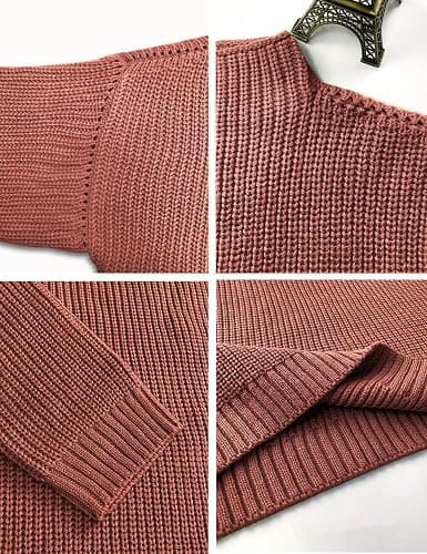 Ugerlov Women's Oversized Sweaters Batwing Sleeve Mock Neck Jumper Tops Chunky Knit Pullover Sweater thumbnail 4