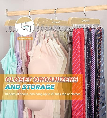 Gomyrod Bra Hanger for Closet, Tank Top Hangers 2 Pack w/20 Hooks Holds 40 Bras, Capacity Foldable Wood Space Saving Hanger, 360°Rotating Closet Organizers and Storage for Dorm & Apartment thumbnail 6