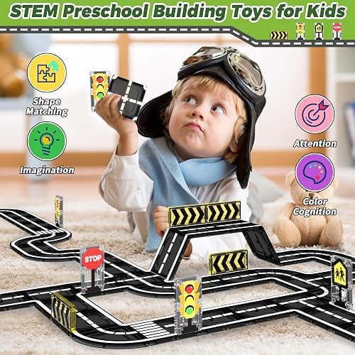Goodtiles Magnetic Tiles Road Expansion Set, STEM Magnetic Building Blocks for Kids Ages 3-5 4-8 5-7, Preschool Learning Sensory Kids Toys for Toddler Birthday thumbnail 4