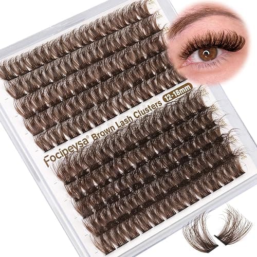 Focipeysa Fluffy Brown Lash Clusters Brown Eyelash Extensions Thick Volume Clusters Eyelash 12-18mm Classic Lash Extension C Curl Individual Lashes Extension DIY Lash Extension at Home (C Curl 120pcs) - Image 1